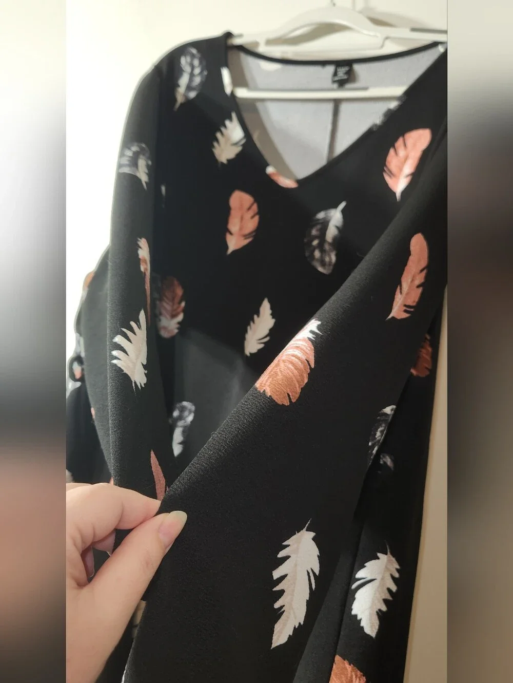 SHEIN Black Dress w/Peach and White Feather Print. 4XL Long Sleeves - Picture 6 of 7